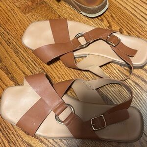 Old Navy Tan Brown and Gold Buckle Womens Sandals